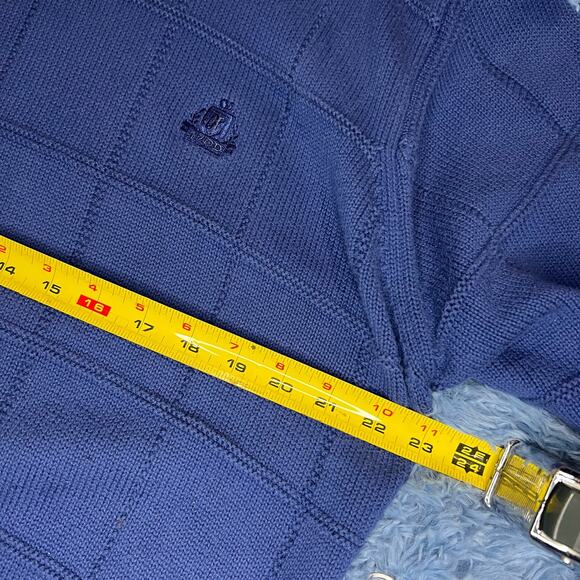 VINTAGE Izod Square Striped Logo Crewneck Sweater Size XL Mens Blue Cotton 90s - Picture 9 of 10